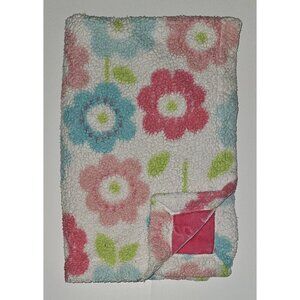 Little Miracles Pink Flowers Blue Green Fleece Baby Blanket Girl READ